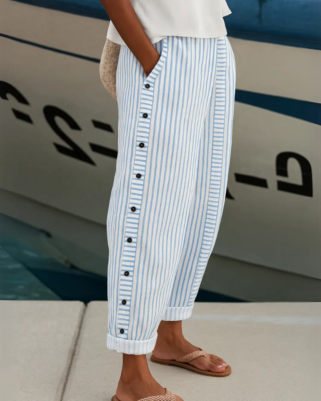 Sophie | Pantaloni bohémien casual a righe e bottoni Gabriella Milano
