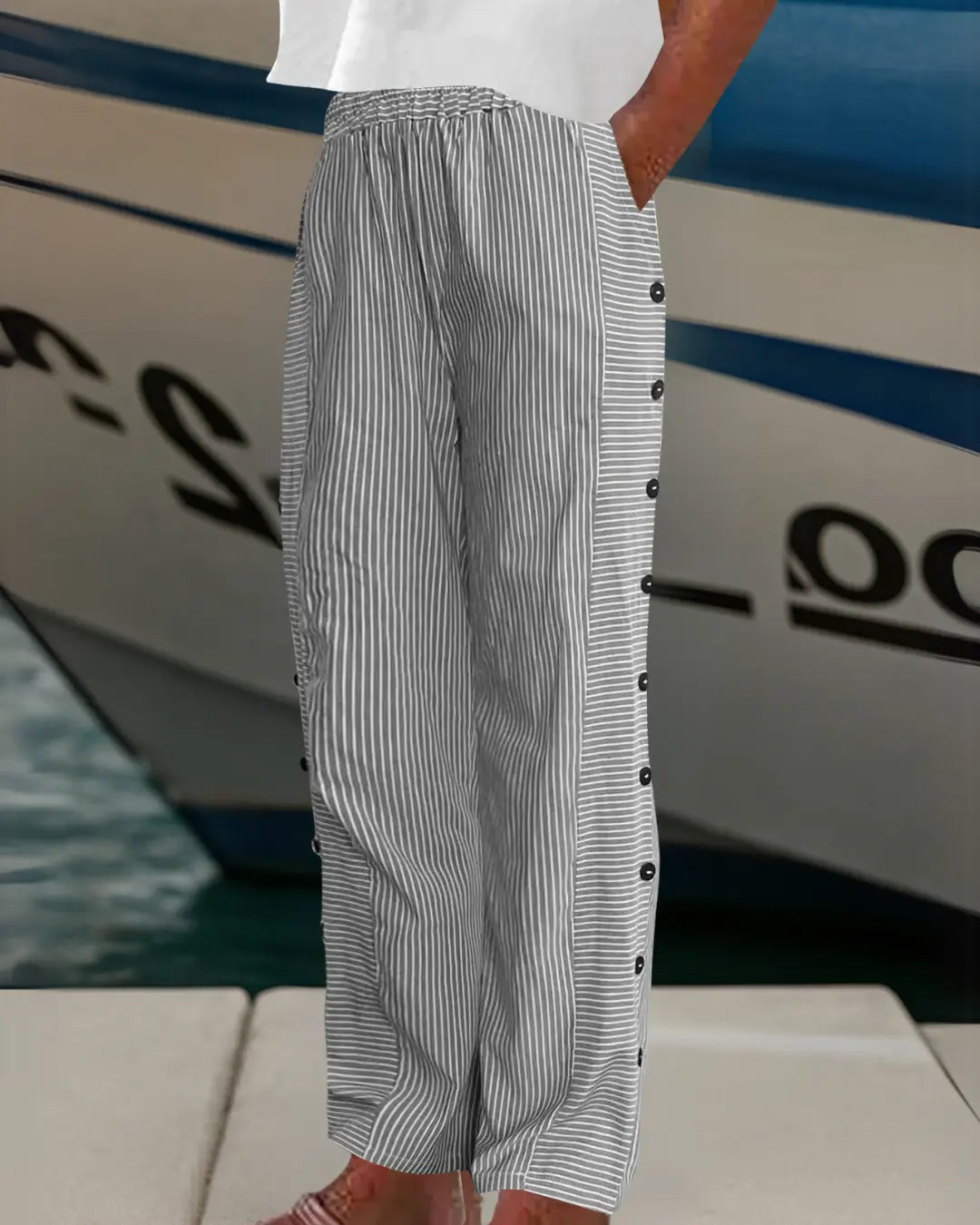 Sophie | Pantaloni bohémien casual a righe e bottoni Gabriella Milano