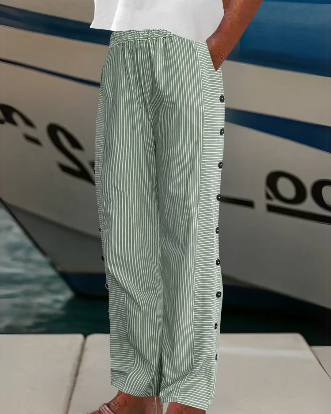 Sophie | Pantaloni bohémien casual a righe e bottoni Gabriella Milano