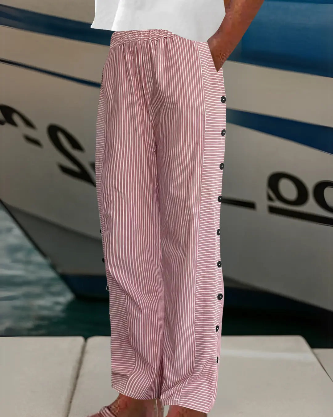 Sophie | Pantaloni bohémien casual a righe e bottoni Gabriella Milano